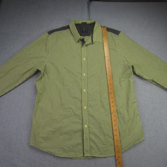 GUESS Shirt Mens XL Yellow Green Plaid Slim Fit Button Up Long Sleeve Casual UAE - Picture 9 of 16